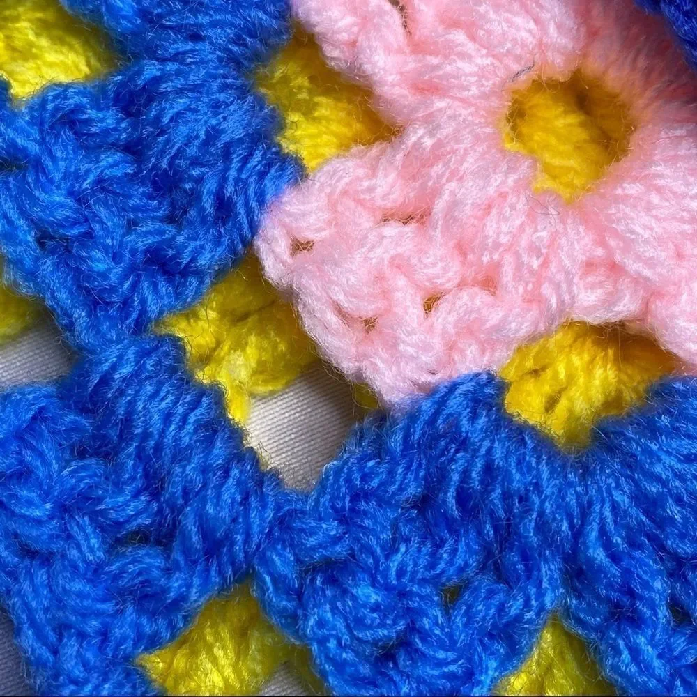 Hand crocheted granny square baby Afghan size 49” X 37”